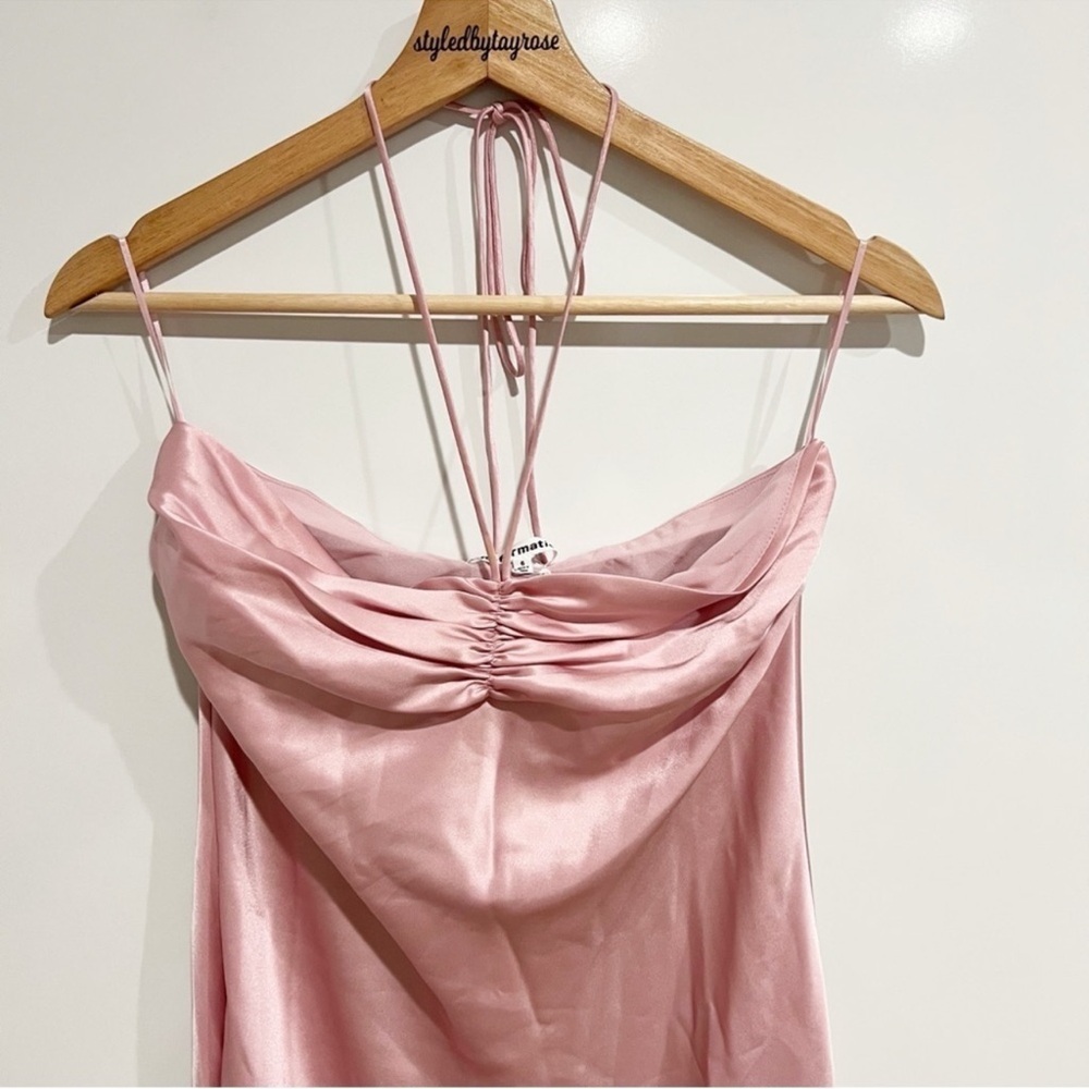 NWT Reformation Valora Satin Halter Maxi Dress in Color Babygirl Pink Size 6 - Picture 13 of 15